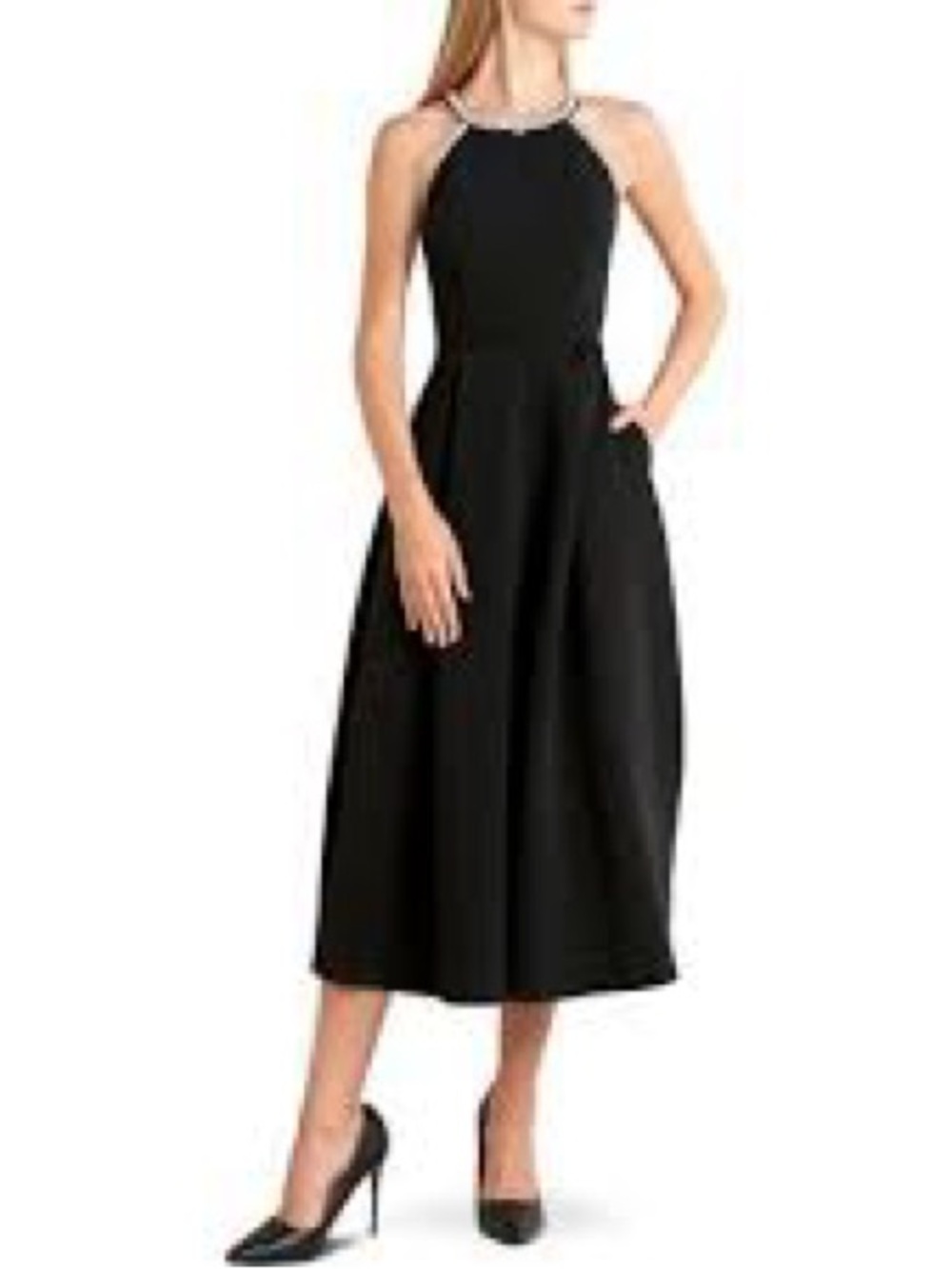 Free Market Rhinestone Sleeveless Midi Dress medium black formal women’s pockets